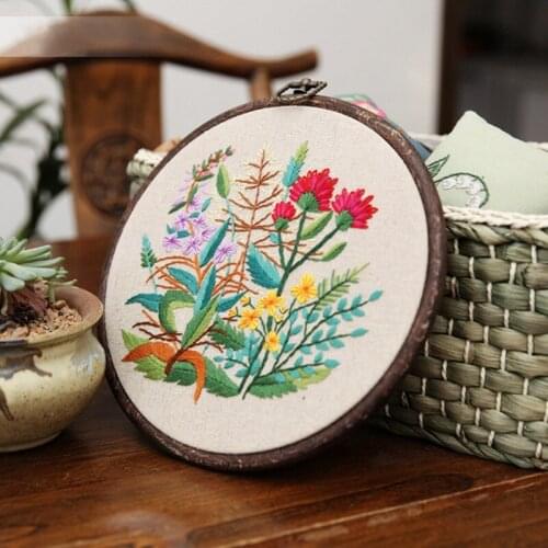 European Plant Flower Embroidery DIY Material Package Handmade Creative Beginner Cross Stitch Kits Embroidery Hoop #7