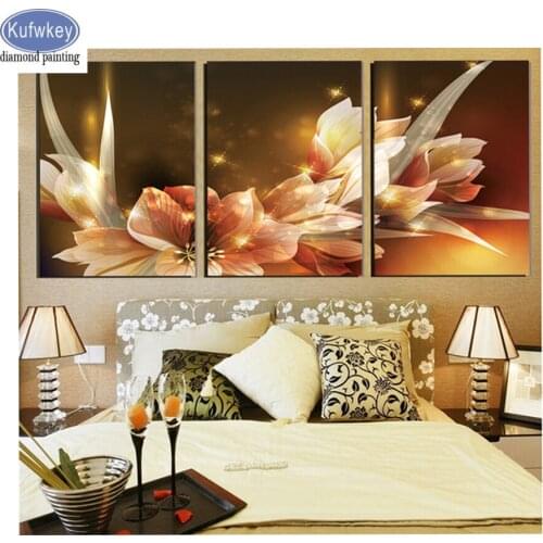 3pcs set Diamond Painting Wealth And Luxury Golden Flowers,full Diamond Embroidery mazayka 5d Diamond Mosaic Stickers Home Decor
