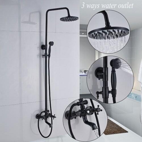 Wall Mount Bathroom Shower Faucet Set 8" Rainfall Shower Head Hand Shower Tub Mixer Tap KD227