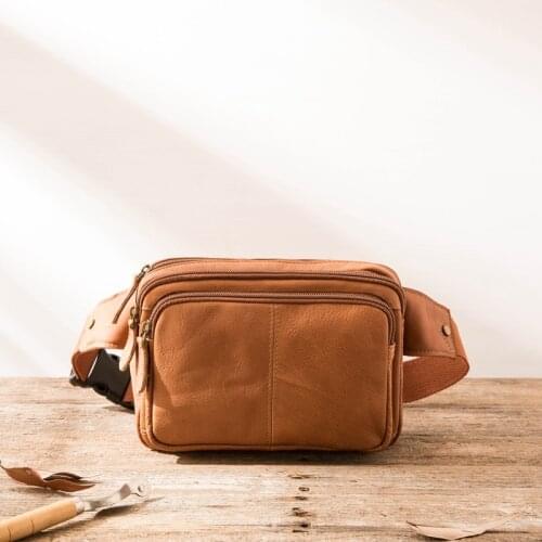 New Mens Chest Bag Messenger Bag Small Men Mini Shoulder Small Bag Leather Retro Mobile Phone Bag Leather Waist Bag Soft Casual