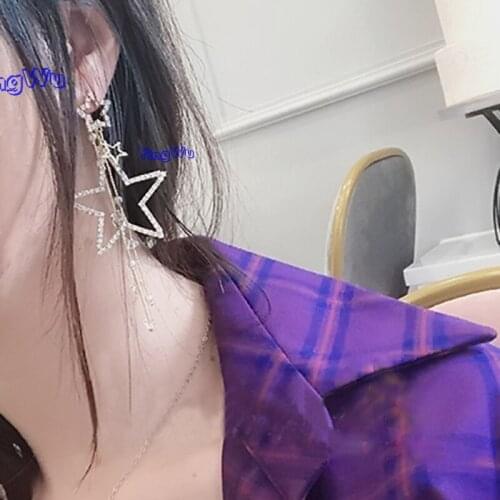 New Korean Crystal Star Pearl Tassel Long Drop Earrings For Women Girls Fashion Rhinestone Pendientes Jewelry Gifts