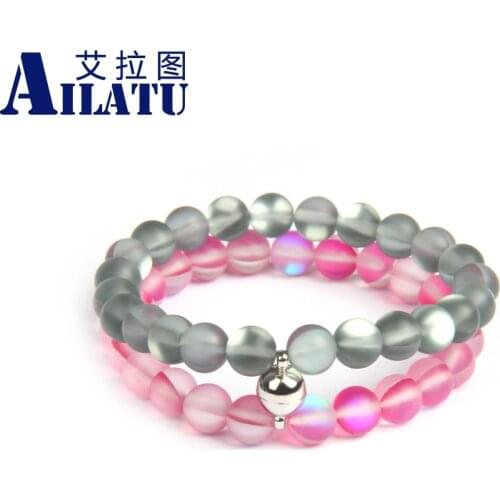 New Attract Couples Bracelets 8mm Flash Glass Beads Long Distance Love Jewelry Valentines Day Present