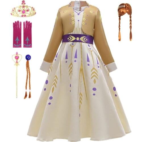 Girls Anna Elsa Dress Fancy Princess Anna Costume Snow Queen 2 Elsa 2 Dresses Anna Dress for Birthday Halloween Cosplay Costume