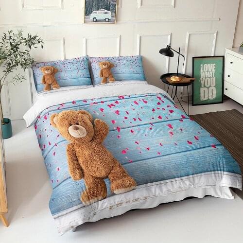Cartoon Bear Love Duvet Cover Cute Comforter Bedding Set For Kids Adults King Size 3d Simple Quilt Bed Set Linening Bed