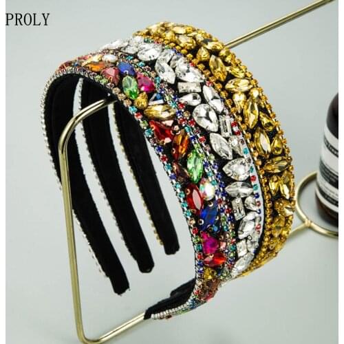 PROLY New Fashion Baroque Headband For Women Rhinestone Paved Hairband Top Quality Handmade Headwear Hair Accessories