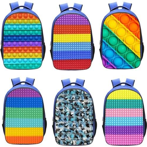 School Students Push Bubble Backpack Fashion Rainbow Color 3D Print Laptop Book Stress Relief Large Capacity Bags for Teeneagers