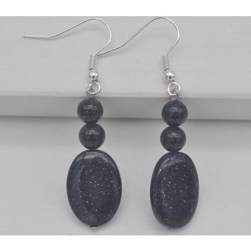 Blue Sandstone Beads Dangle GEM Earrings Jewelry T062