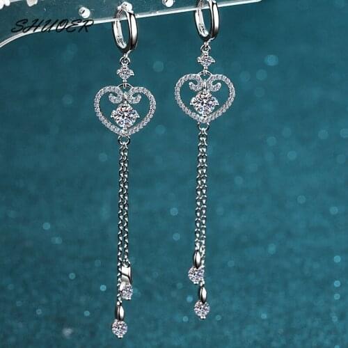 Classic 925 Silver 1 Carat Brilliant Cut Pass Diamond Tester D Color Moissanite Long Chain Heart Drop Earrings for Women Jewelry