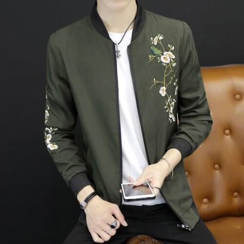Spring Mens New Printing Jacket Slim Fit Floral Coat Embroidery Handsome Jackets Casual M-3XL