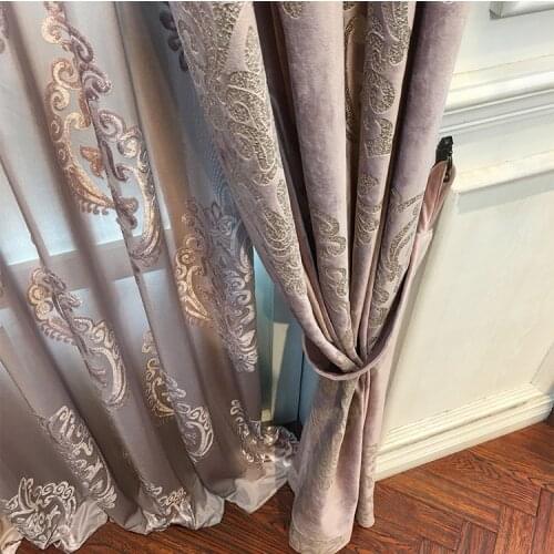 High-end Velvet Gilded Curtains for Living Dining Room Bedroom Blackout Curtains High End European style Luxury Window Valance