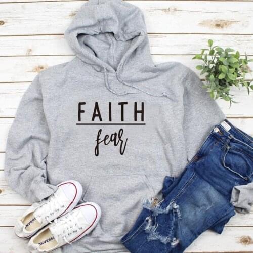 Faith Fear Letter Print Hoodies Faith Jesus Women Pullover Harajuku Hoodies Streetwear Girls Soft Clothes