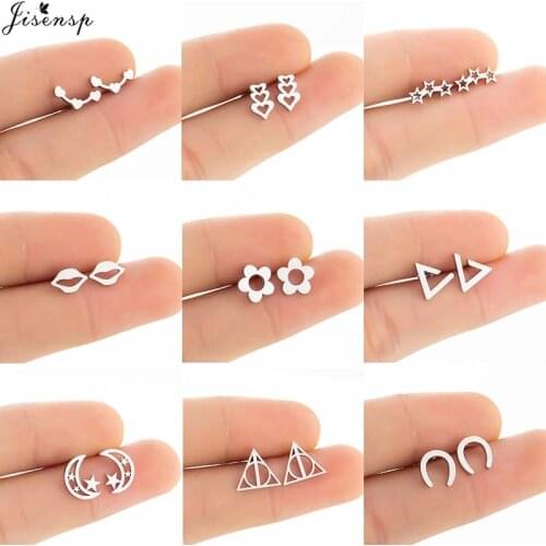 Jisensp Geometric Stainless Steel Earrings Multi Hearts Stars Stud Earrings Statement Jewelry for Women Best Friendship Gift