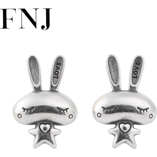FNJ Lovely Rabbit Earrings 925 Silver Original Pure S925 Sterling Silver Stud Earring Women Jewelry