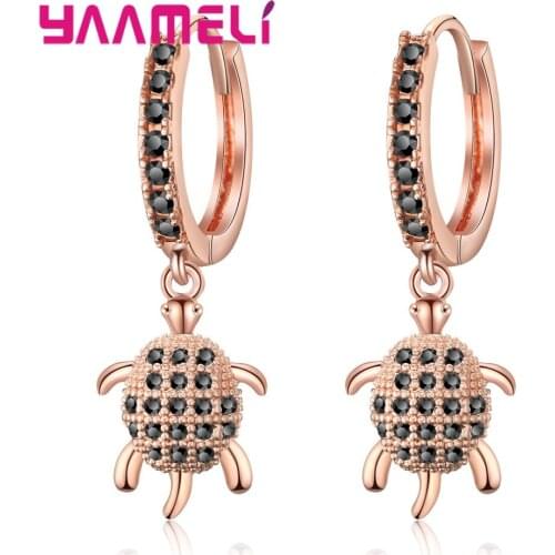 Tortoise Drop Earrings Rose Gold Silver Filled Full Cubic Zirconia Inlay Paved Leverback Pendientes Lady Fashion Jewelry