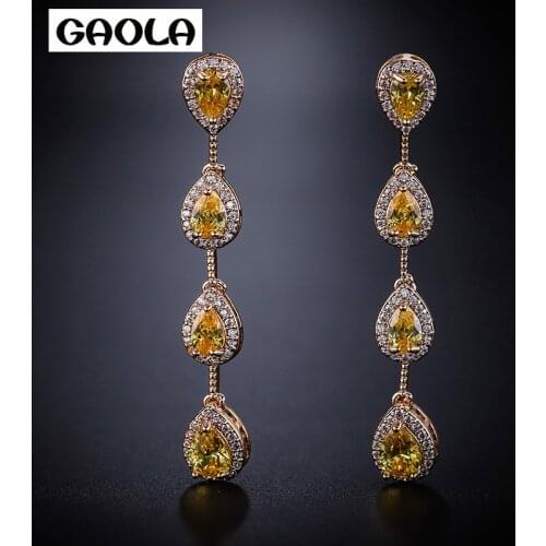 GAOLA Fashion Oval 3Colors CZ Dangle Earrings For Women Long Waterdrop Earring Jewelry Gift GLE8067