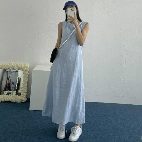 Sannian Women Dress Summer 2021 New Round Neck Back Drawstring Hollow Backless Design Waist Sleeveless Dresses Ladies Clothes
