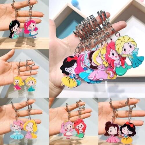 10pcs/lot Disney Princess Figure Keychain Snow White Anime Key Ring Cute Bag Pendant Accessories Cartoon Keychain Gifts for Kids