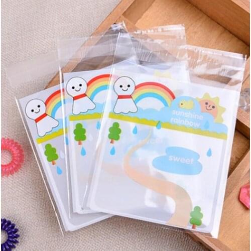 100Pcs Cute Sunny Doll Cookie and Candy Packing Bag,Self-adhesive Plastic Bags,Baking Package Bags,Small Jewelry Packaging Bags