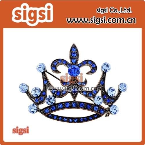 18k Gold Plated Blue Crystal Royal Crown Brooch pin