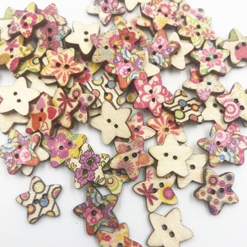20/50/100Pcs Mixed Wood Star Sewing Buttons For Kids Clothes Scrapbooking Decorative Botones Handicraft DIY Accessories WB723