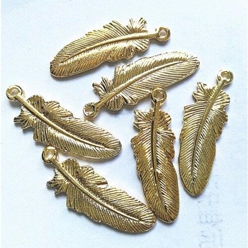 20pcs Metal feather pendants for tassel necklace making accessories size 28x8mm silver,cooper,golden colors