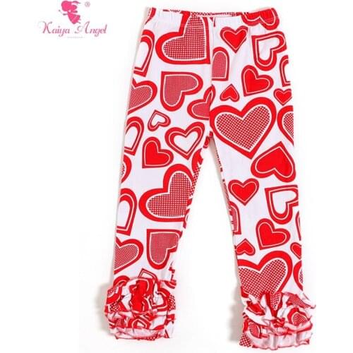 2017 Valentines day Toddler Girl Clothing Ruffle Icing Pants Red Heart Boutique Kids Clothing Girls Leggings Ruffle Pants Kids