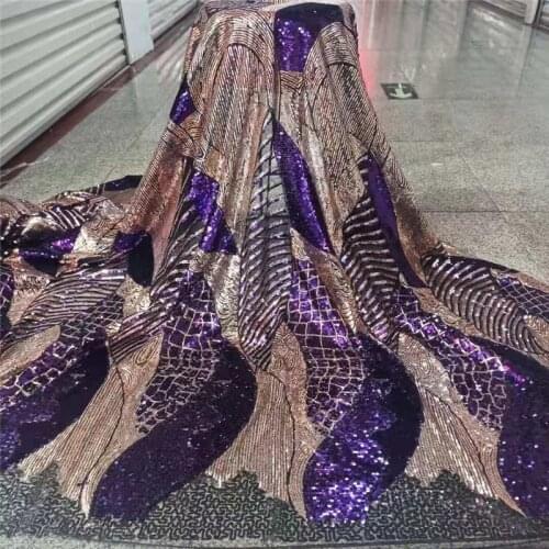 Purple/green Nigerian Mesh Net Lace Fabric African Sequins Lace Fabric High Quality French Mesh Tulle Lace Fabric with Sequins