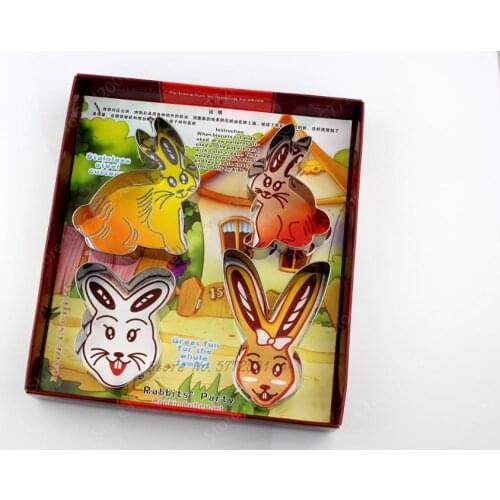 4pcs/set Rabbit Stainless Steel Mold Easter Egg Mold Kitchenware 3D Cookie Cutter DIY Baking Decor Pastry Modelling Tools