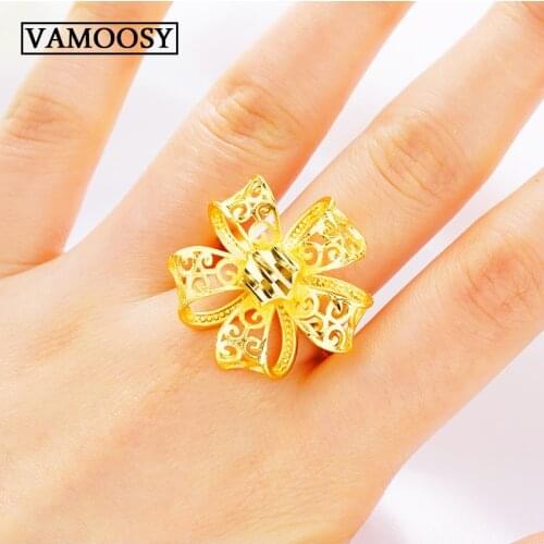 5 Style Exquisite Hollow Flower Shape Opening Adjustable Ring 24K Gold Rings for Women Romantic Wedding Rings Gifts fine Jewelry