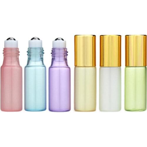 500pcs 5ml Essential oil pearl coated Glass Roll on Bottles with Stainless Steel Roller Ball for perfume aromatherapy
