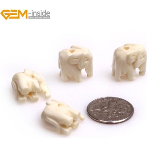 Gem-inside 3pcs Selectable Size White Yellow 3D Carved Bone Animal Elephant Beads For Jewelry Making Beads DIY Beads Gift