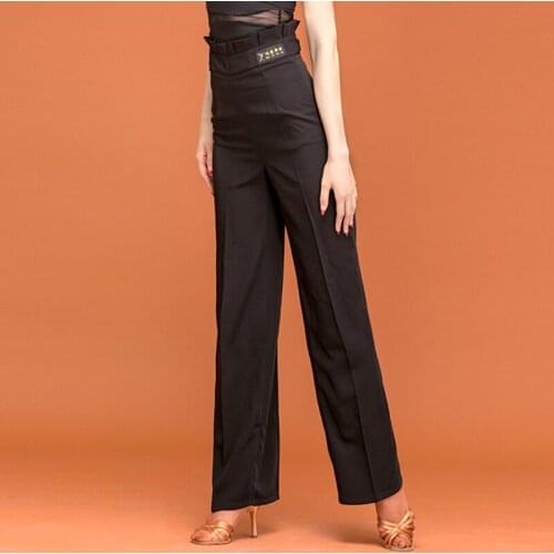 Ballroom Latin Dance Pants Black High Waist Trousers Women Flamengo Tango Salsa Modern Dancing Clothes Waltz Dancewear DN4081