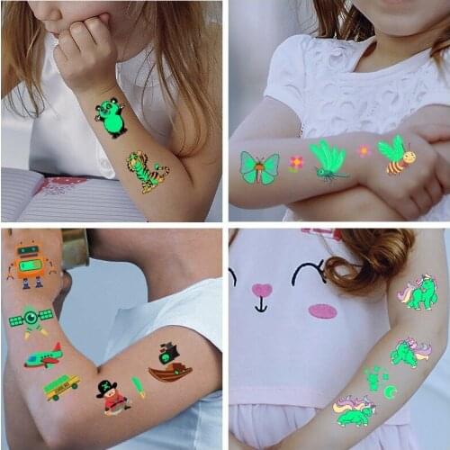 Unicorn Tattoo Stickers Luminous Child Kid Temporary Fake Tattoos Glow Paste on Face Arm Leg for Children Body Art Mermaid