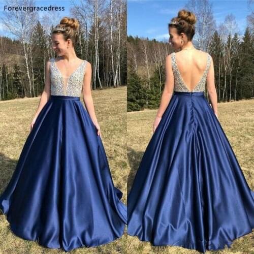 Forevergrace Deep V Neck Prom Dresses A Line Backless Graduation Event Wear Party Gowns Custom Made Plus Size Available
