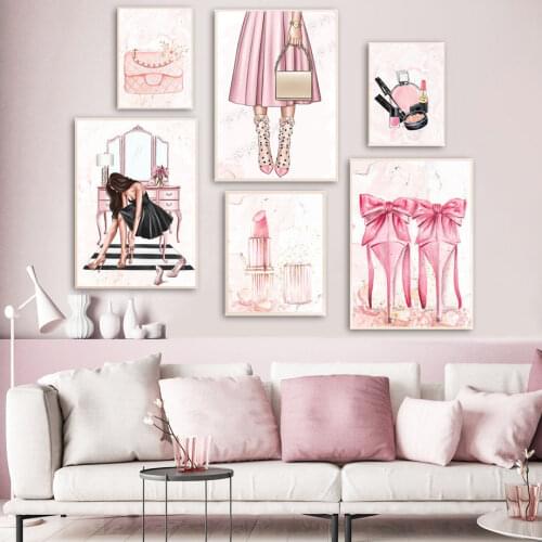 Girl High Heels Lipstick Perfume Flower Nordic Diamond Painting Art Painting Embroidery Mural Living Room Shopping Mall Decor