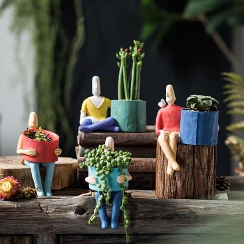 Cartoon Character Ceramic Flower Pot Succulents Abstract Human Face Planter Home Desktop Vase Potted Plants Creative Decoration