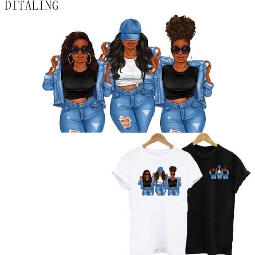 Cool Black Girl Patch On Clothing Iron On Transfers On T-Shirt Tops Hoodie Fashion Women Thermal Sticker Ironing Patch Appliqued