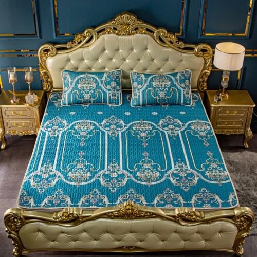 Summer Latex Sleeping Mat Three-Piece Set Cooling Mattress Summer Ice Silk Mat Bed Can Be Wash Folded Fabric Breathable Bed Pad