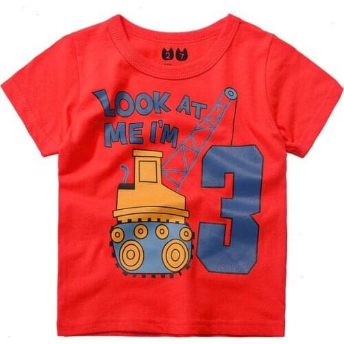 Summer Baby Kids Boys Cotton Casual Cartoon I'M 3 T-shirts Fashion Cute Boys Orange Short Sleeved Car Print Tops Tees DS29