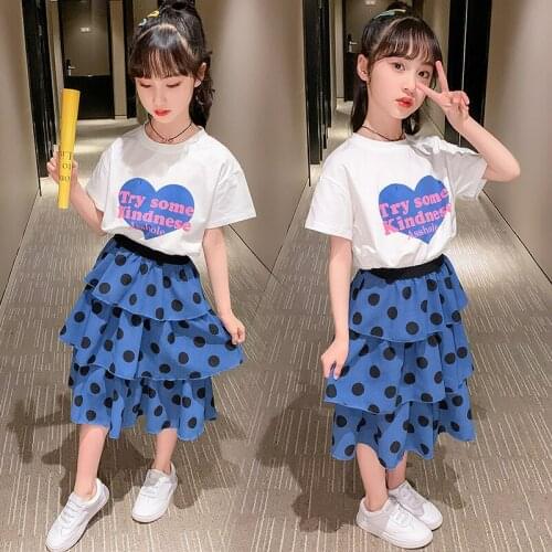 Summer Girls Clothes White Letter T-shirt Polka Dot Skirt Kids Clothes for Girl Fashion Children Clothing Set Toddler Costume