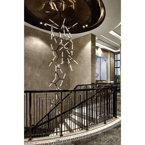 Stair chandelier modern simple art living room creative personality villa duplex rotary stair lamp long Chandelier