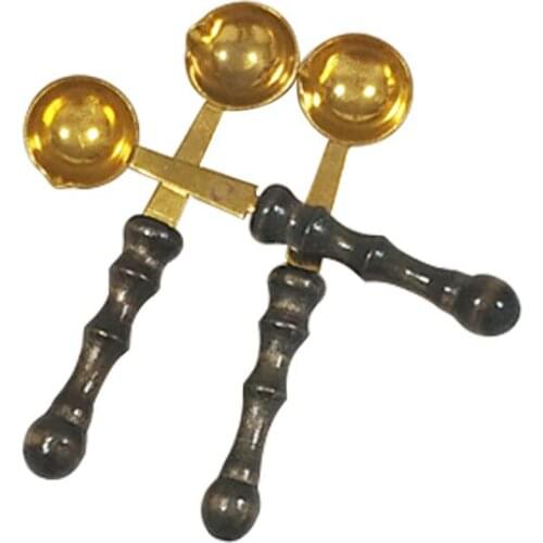 Small metal and wooden handle brass wax seal stamp spoon