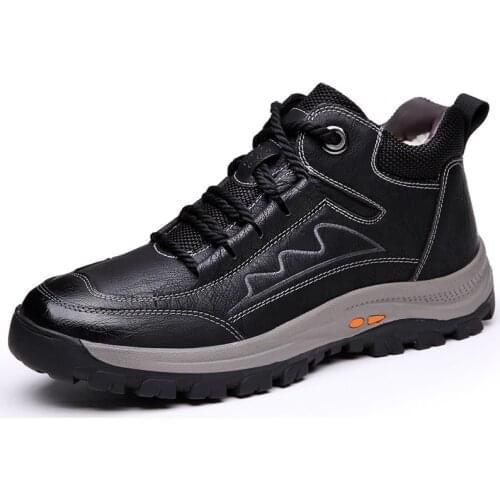 Leather Boots Mens Winter New Thick-soled Non-slip Plush Warm Wool Snow Cotton Shoes Wear-resistant High-top Boots Mens Shoes