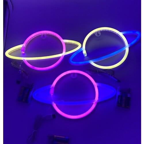 Planet Shaped Neon Light Gift Dual Use Elliptical LED Colorful Neon Lamp Planet Sign Home Wall Starry Sky Lighting Decoration