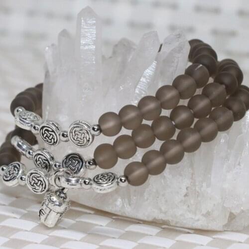 New fashion factory price top quality gray frosted matte crystal 6mm round beads unique multilayer bracelets jewelry B2259