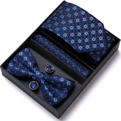 New Quality Tie Set For Men Hanky Cufflinks Bowtie Sets Floral Corbatas Hombre 7.5 cm Gravata Slim Tie
