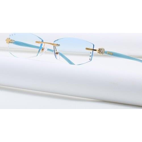 ZIROSAT 58062 Alloy Tint Lenses Myopia Glasses Reading Glasses Diamond Cutting Rimless Titanium Glasses Frame for Women
