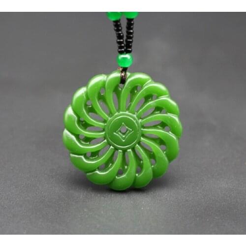 Natural Green Jade Pendant Necklace Chinese Double-sided Hollow Out Carved Charm Jeweley Fashion Amulet for Men Women Lucky Gift