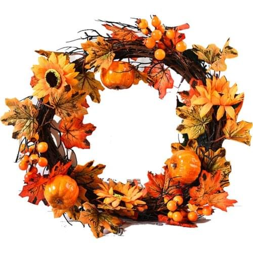 Fake Flower Artificial Hanging Pumpkin Wreath Simulation Garland Door Hanger Halloween Home Decorations Festival Rattan Circle