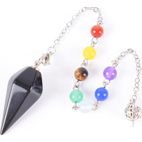 Big Size Men Women Natural Healing Gem Stone Jewelry Hexagonal Reiki Pyramid Pendulum Chain Pendant Amulet Classic D840-D845